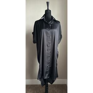 Metamorphoza Black Draped Bustled Satin Shirt Dress with Pockets One Size